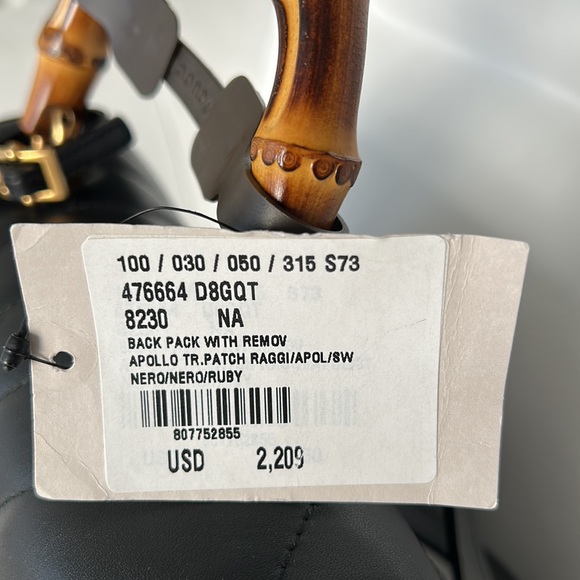 Gucci Backpack ; Size Small ; Black Leather ; Bamboo Handle New/Unused - Picture 8 of 8